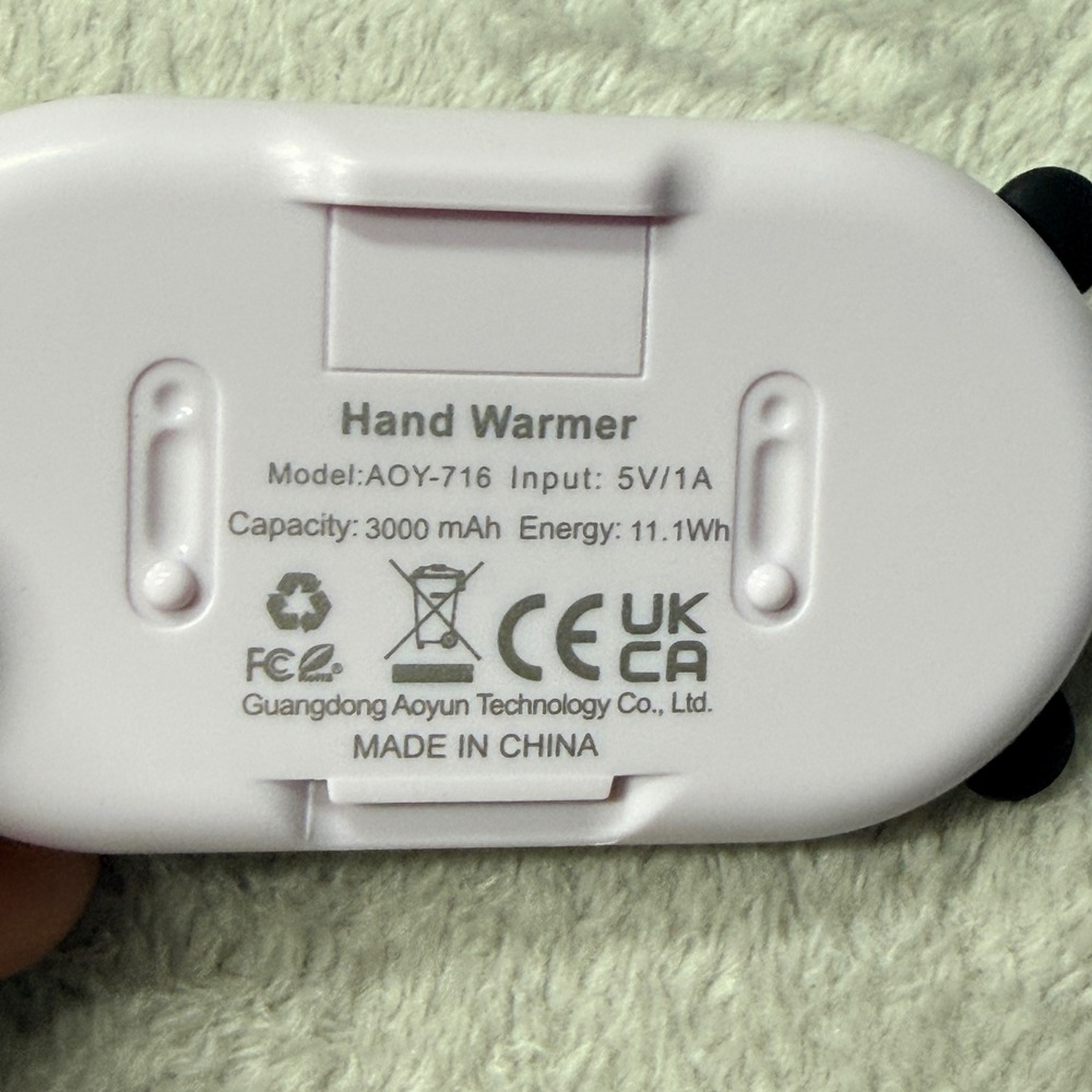 Aoyun Electric Hand Warmer AOY-716 Purple Rechargeable Panda 2-Pack - Picture 5 of 5